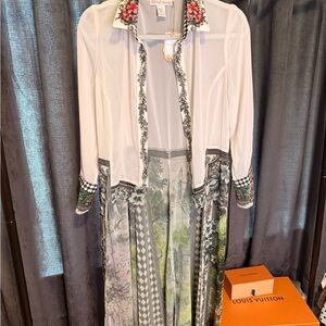 Floral Embroidered Sheer Hi Low Blouse